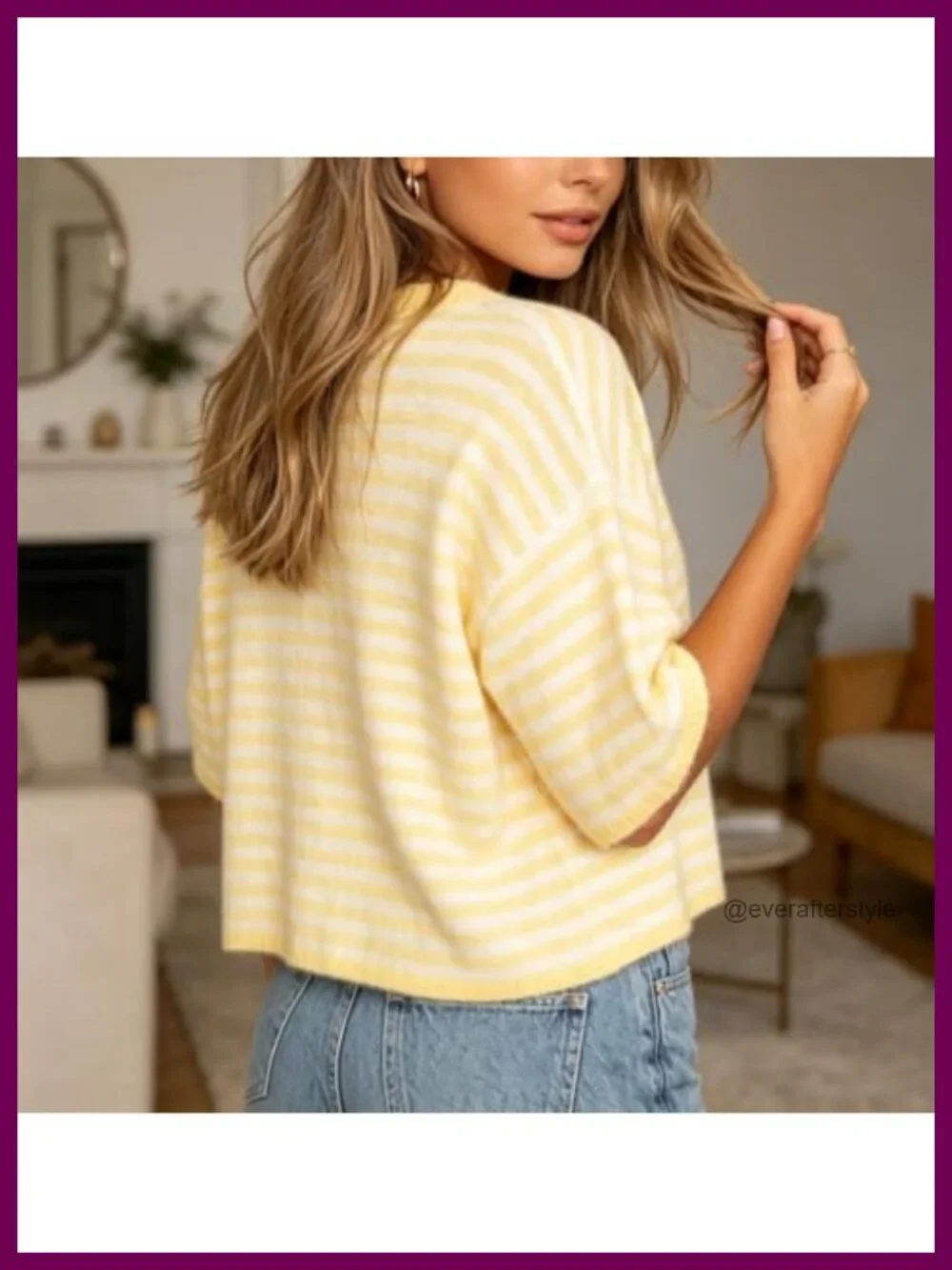 Women's Short Sleeve Stripe Knit Cardigan Preppy Button Front Crew Neck